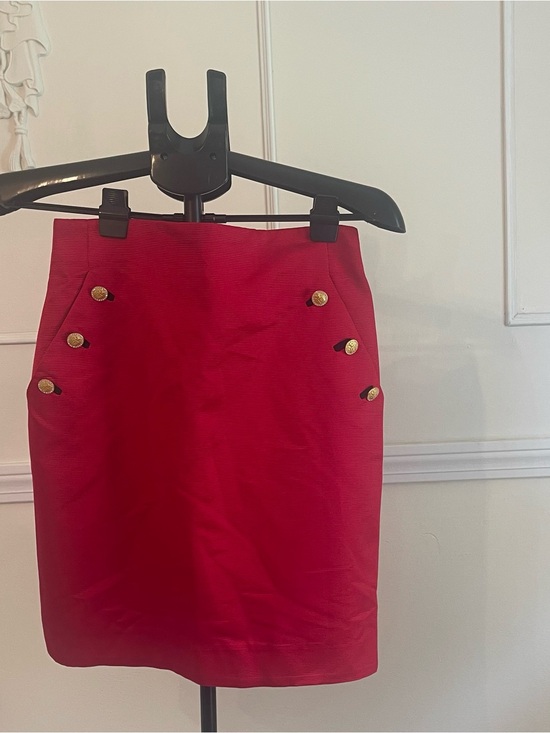 Escada Dresses & Skirts - Escada Vibrant Red Mini Skirt with Gold Button Detail